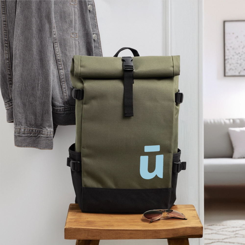 Roll Top Backpack - Olive/Schwarz